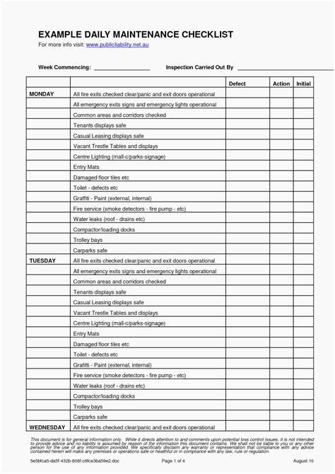 preventive maintenance checklist pdf